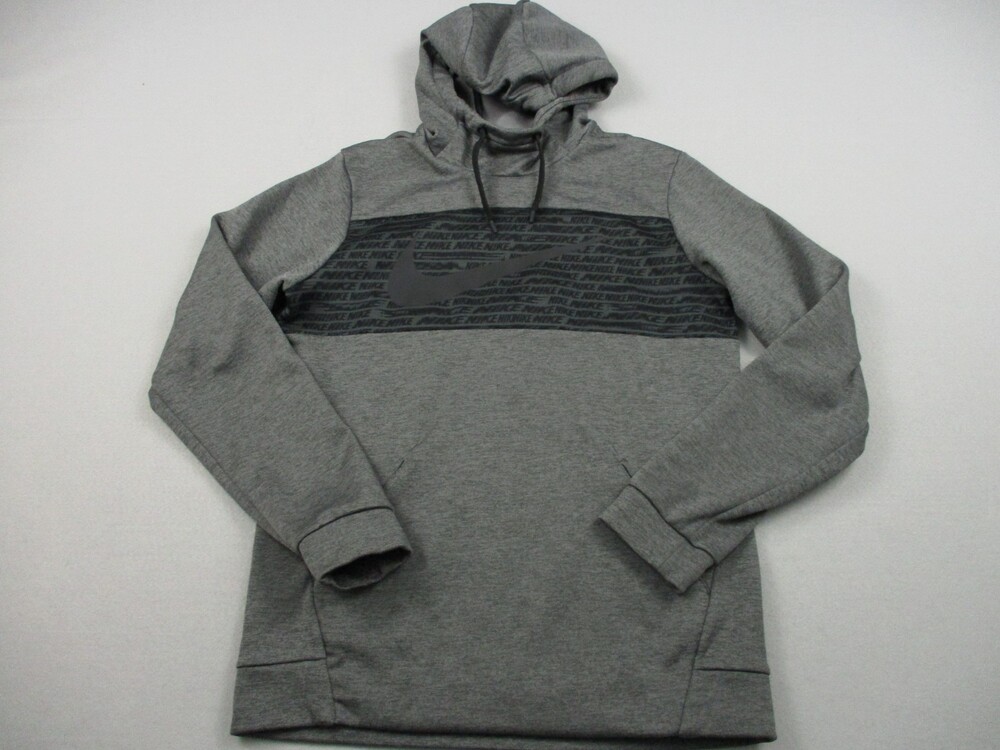 Nike Hoodie Men Small Gray Graphic Logo Pullover Drawstring Sweatshirt Swoosh S